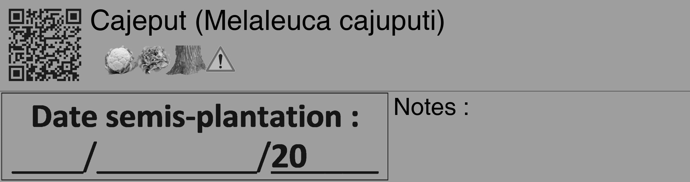 Étiquette de : Melaleuca cajuputi - format c - style noire42_basique_basiquehel avec qrcode et comestibilité simplifiée