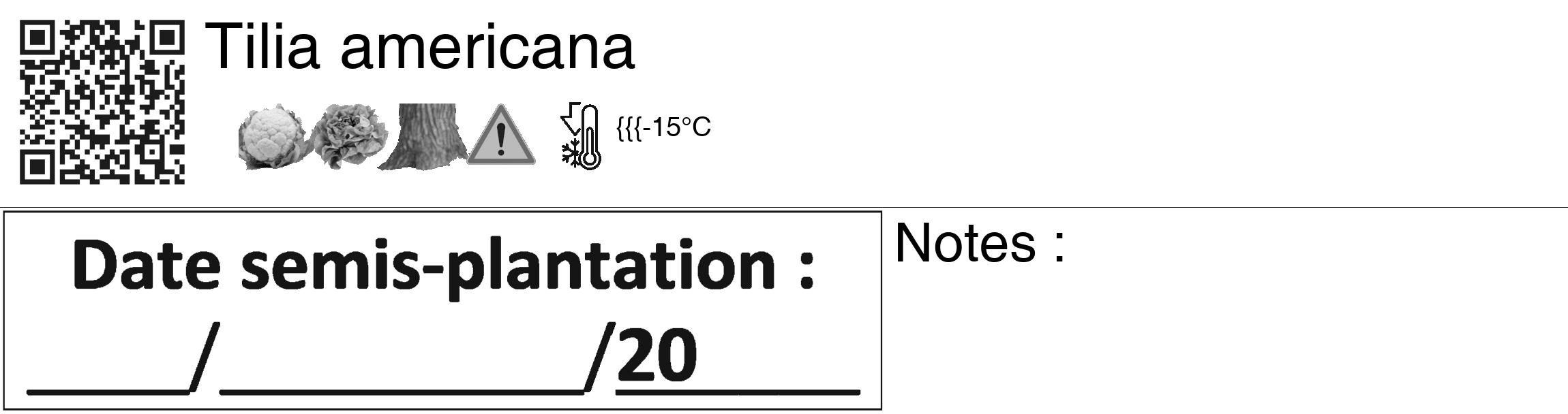 Étiquette de : Tilia americana - format c - style noire60_basiquegrrvhel avec qrcode et comestibilité simplifiée