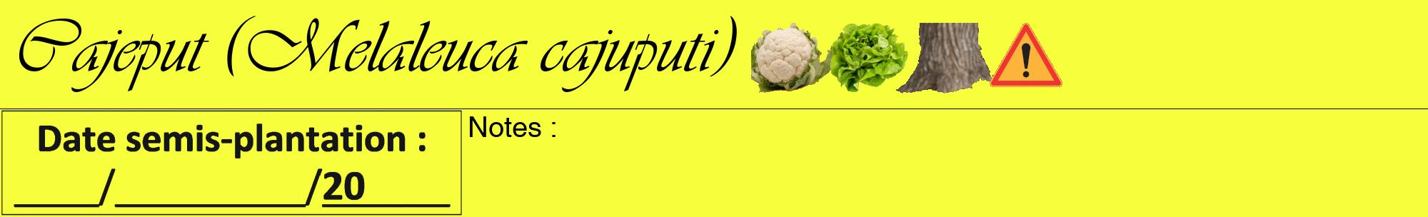 Étiquette de : Melaleuca cajuputi - format a - style noire18viv avec comestibilité simplifiée