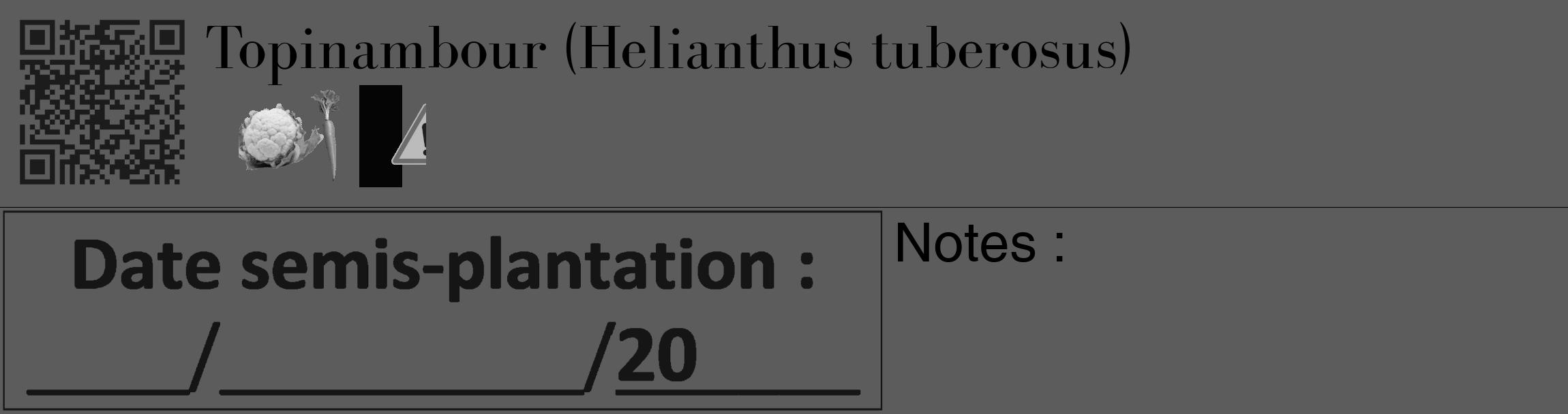Étiquette de : Helianthus tuberosus - format c - style noire49_basique_basiquebod avec qrcode et comestibilité simplifiée