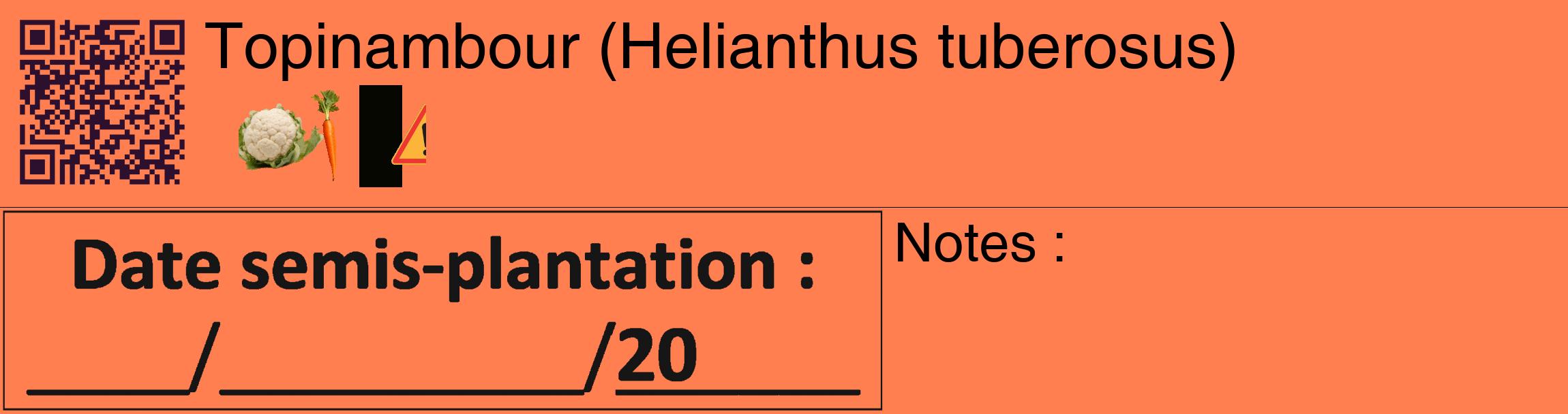 Étiquette de : Helianthus tuberosus - format c - style noire24_basique_basiquehel avec qrcode et comestibilité simplifiée