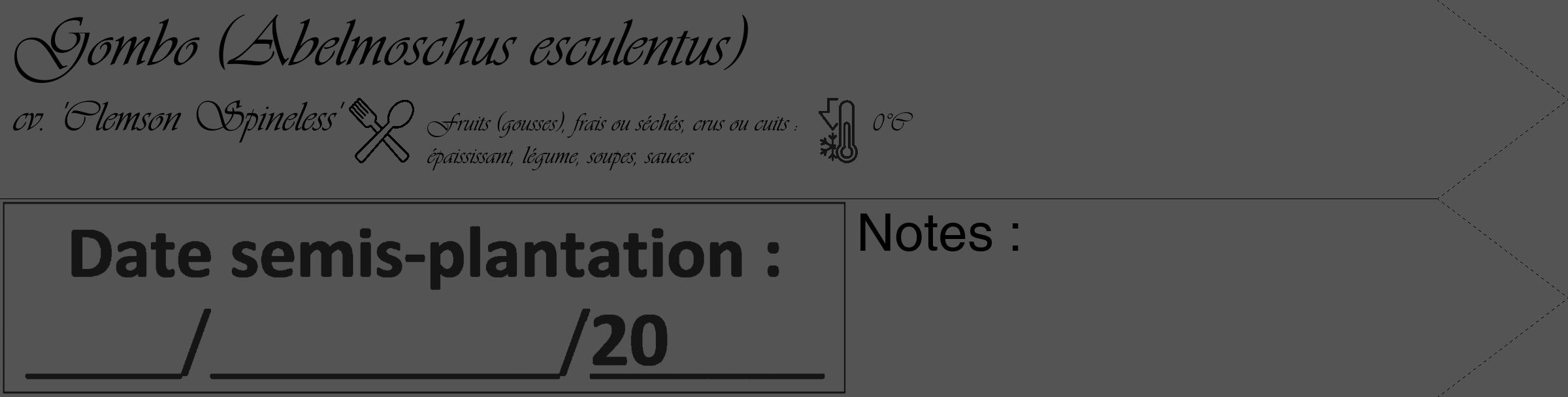 Étiquette de : Abelmoschus esculentus cv. 'Clemson Spineless' - format c - style noire30_simple_simpleviv avec comestibilité simplifiée