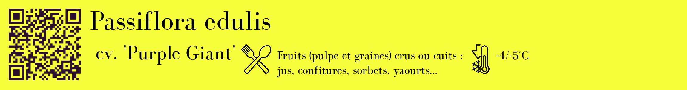 Étiquette de : Passiflora edulis cv. 'Purple Giant' - format c - style noire18_basique_basiquebod avec qrcode et comestibilité simplifiée
