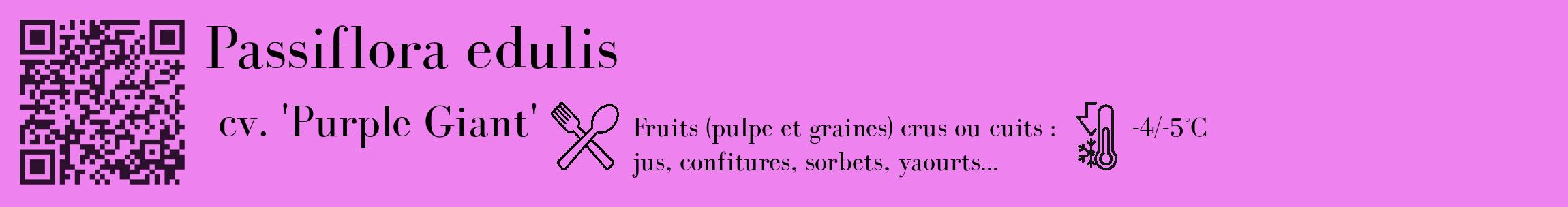 Étiquette de : Passiflora edulis cv. 'Purple Giant' - format c - style noire53_basique_basiquebod avec qrcode et comestibilité simplifiée