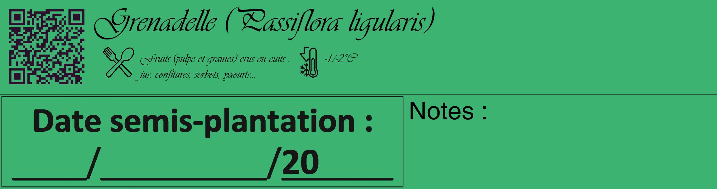 Étiquette de : Passiflora ligularis - format c - style noire12_basique_basiqueviv avec qrcode et comestibilité simplifiée