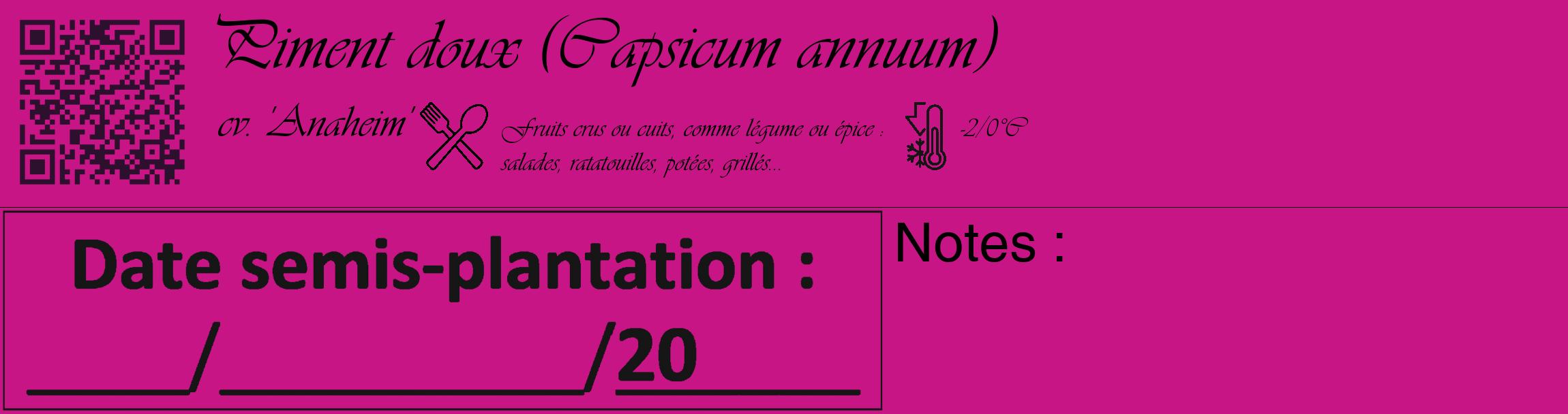 Étiquette de : Capsicum annuum cv. 'Anaheim' - format c - style noire45_basique_basiqueviv avec qrcode et comestibilité simplifiée