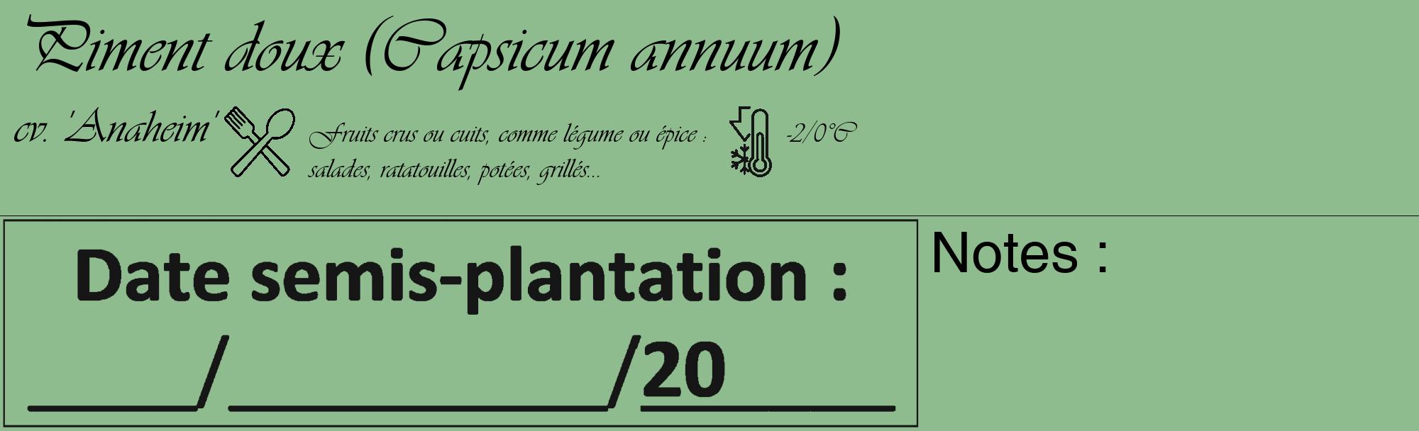 Étiquette de : Capsicum annuum cv. 'Anaheim' - format c - style noire13_basique_basiqueviv avec comestibilité simplifiée