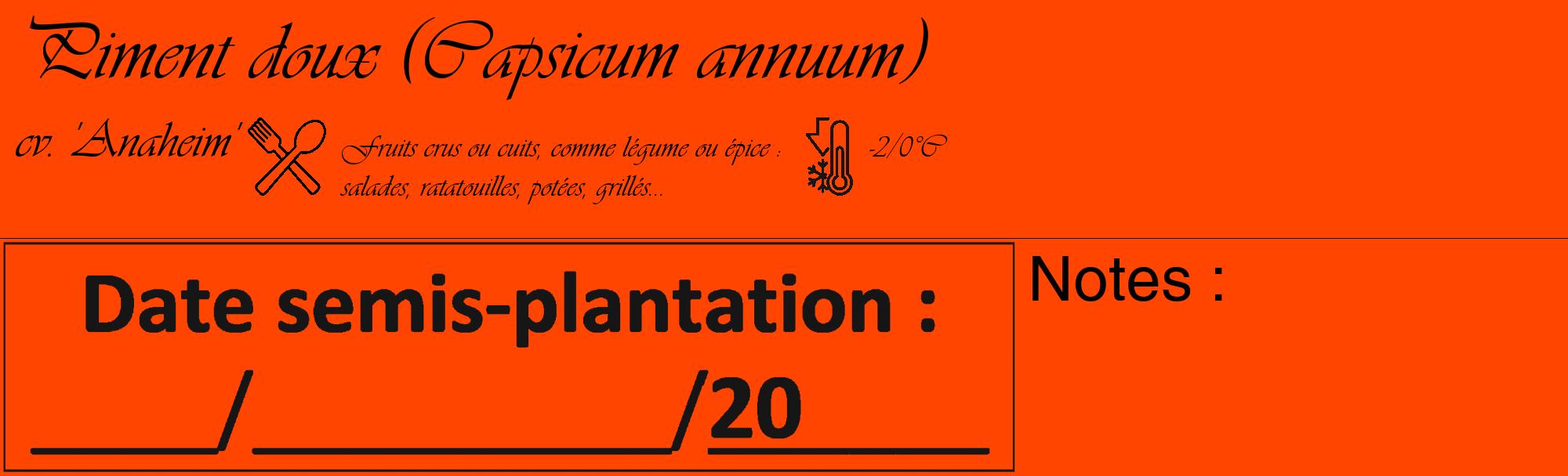 Étiquette de : Capsicum annuum cv. 'Anaheim' - format c - style noire26_basique_basiqueviv avec comestibilité simplifiée