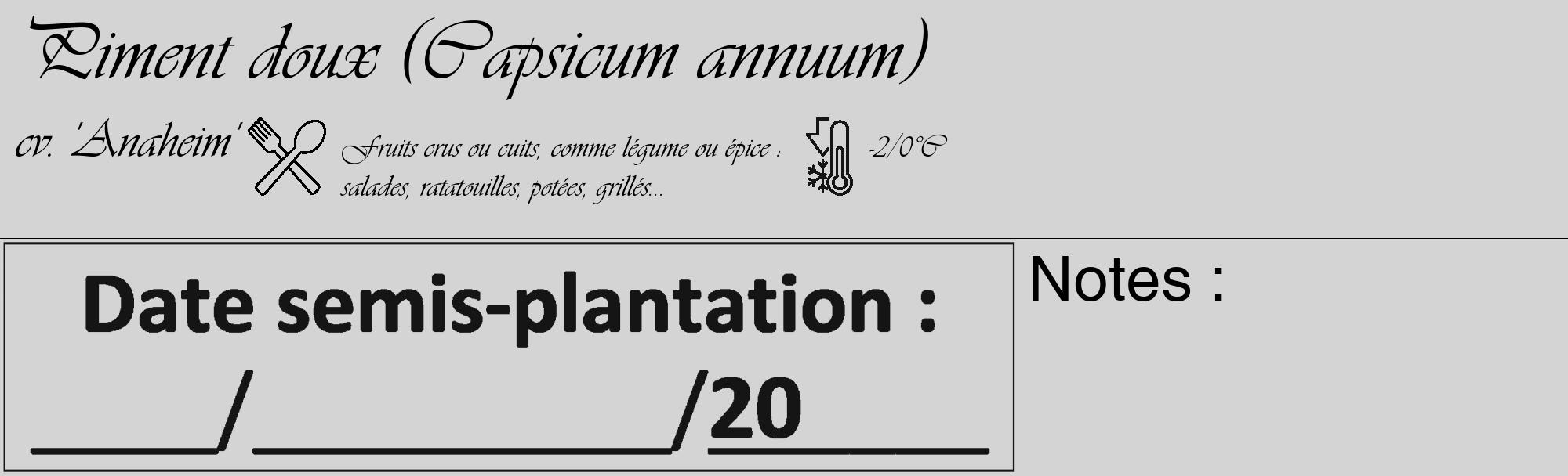 Étiquette de : Capsicum annuum cv. 'Anaheim' - format c - style noire40_basique_basiqueviv avec comestibilité simplifiée