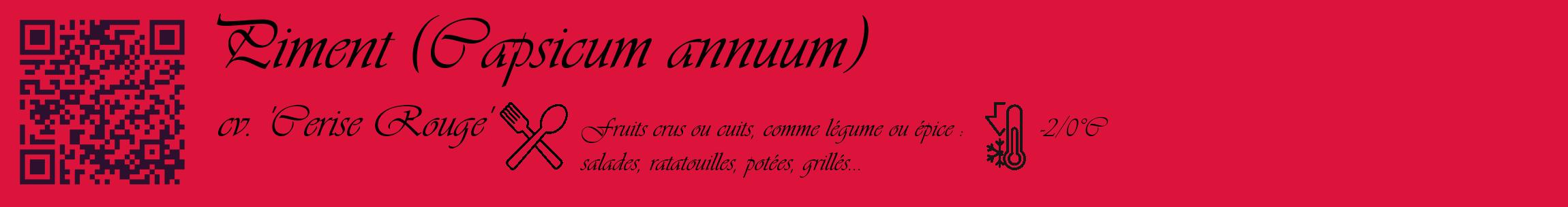 Étiquette de : Capsicum annuum cv. 'Cerise Rouge' - format c - style noire36basique_basique_basiqueviv avec qrcode et comestibilité simplifiée