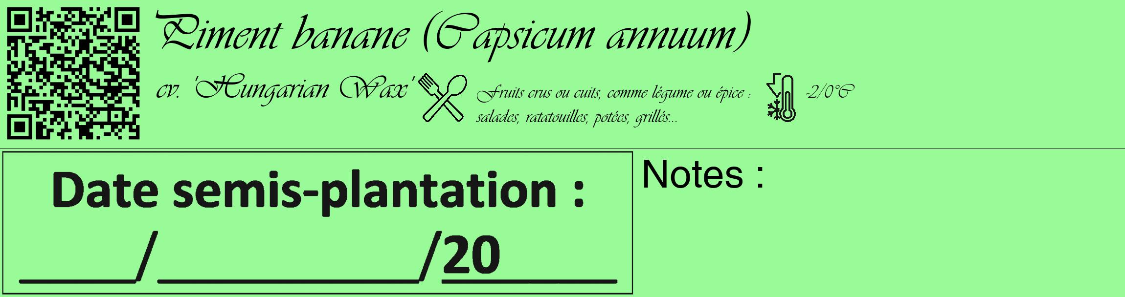 Étiquette de : Capsicum annuum cv. 'Hungarian Wax' - format c - style noire14_basique_basiqueviv avec qrcode et comestibilité simplifiée