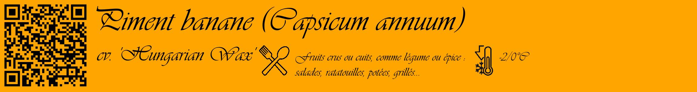 Étiquette de : Capsicum annuum cv. 'Hungarian Wax' - format c - style noire22_basique_basiqueviv avec qrcode et comestibilité simplifiée