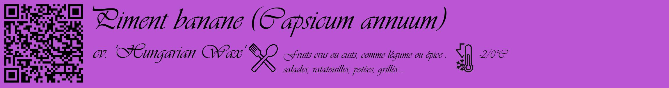 Étiquette de : Capsicum annuum cv. 'Hungarian Wax' - format c - style noire50_basique_basiqueviv avec qrcode et comestibilité simplifiée