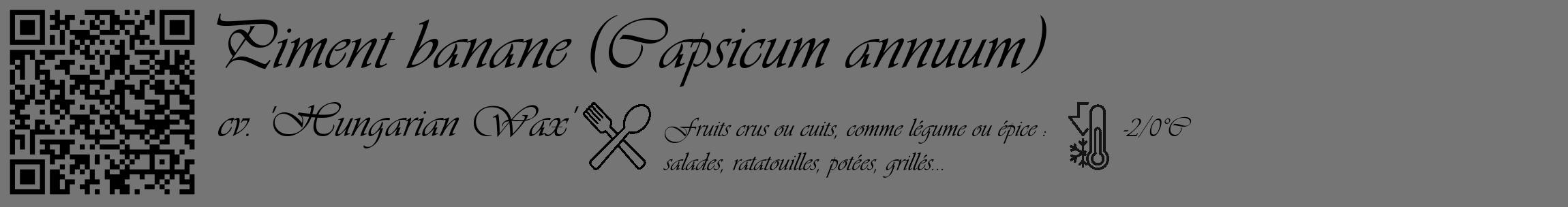 Étiquette de : Capsicum annuum cv. 'Hungarian Wax' - format c - style noire5_basique_basiqueviv avec qrcode et comestibilité simplifiée