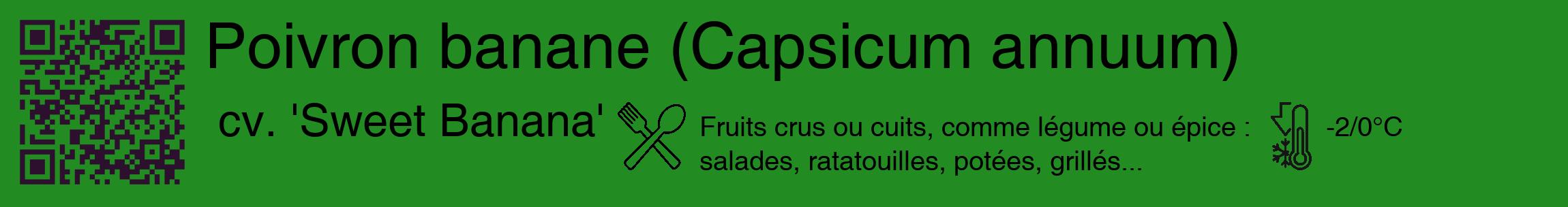 Étiquette de : Capsicum annuum cv. 'Sweet Banana' - format c - style noire10_basique_basiquehel avec qrcode et comestibilité simplifiée