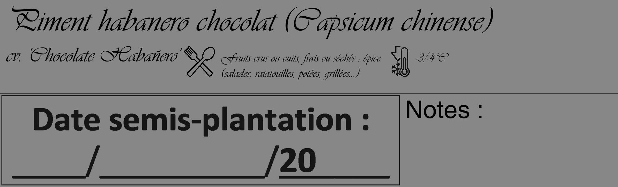 Étiquette de : Capsicum chinense cv. 'Chocolate Habañero' - format c - style noire12_basique_basiqueviv avec comestibilité simplifiée
