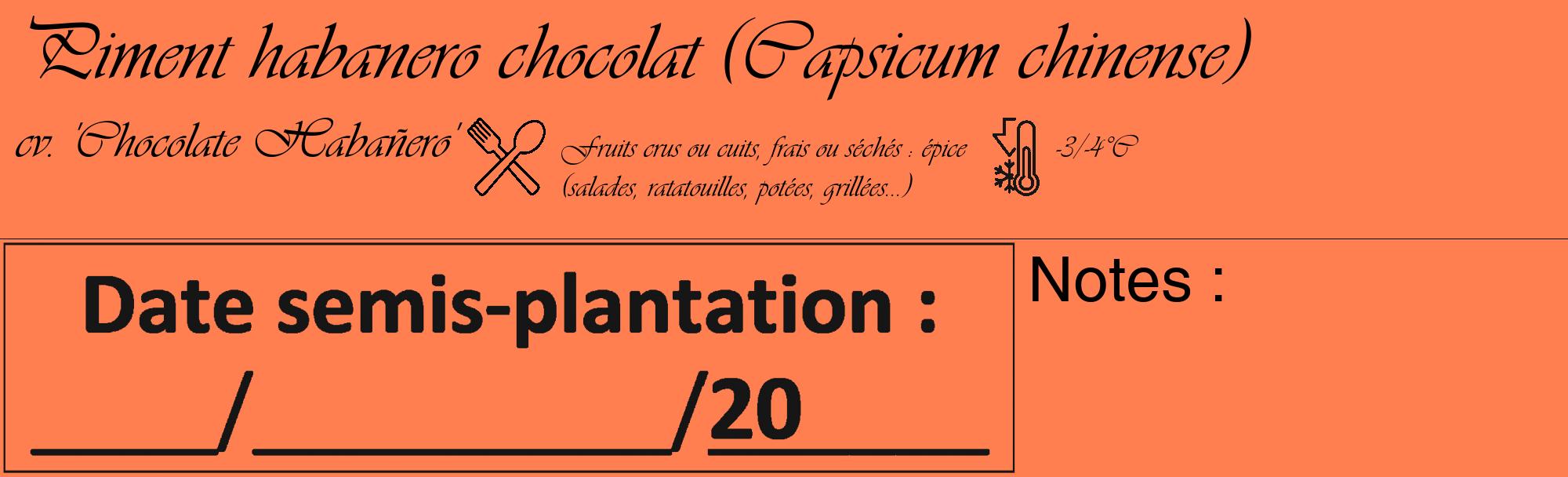 Étiquette de : Capsicum chinense cv. 'Chocolate Habañero' - format c - style noire24_basique_basiqueviv avec comestibilité simplifiée