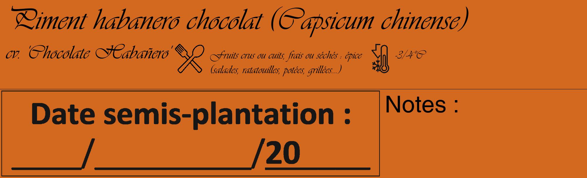 Étiquette de : Capsicum chinense cv. 'Chocolate Habañero' - format c - style noire31_basique_basiqueviv avec comestibilité simplifiée