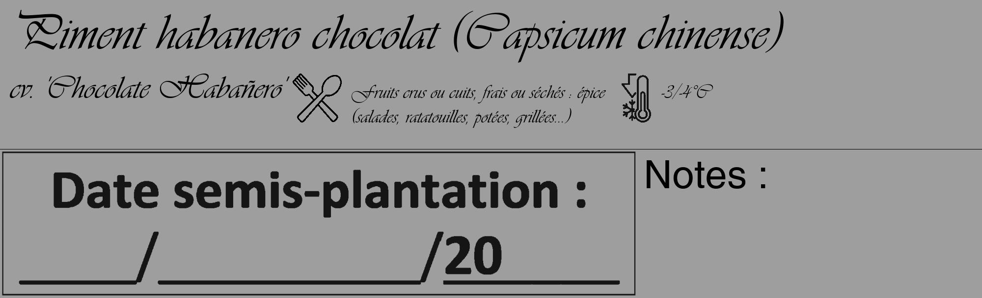 Étiquette de : Capsicum chinense cv. 'Chocolate Habañero' - format c - style noire42_basique_basiqueviv avec comestibilité simplifiée
