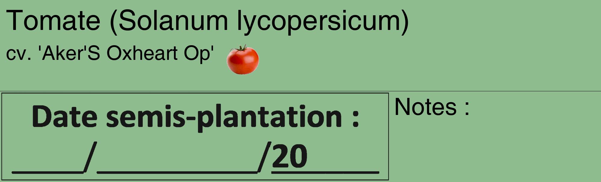 Étiquette de : Solanum lycopersicum cv. 'Aker'S Oxheart Op' - format c - style noire13_basique_basiquehel avec comestibilité simplifiée