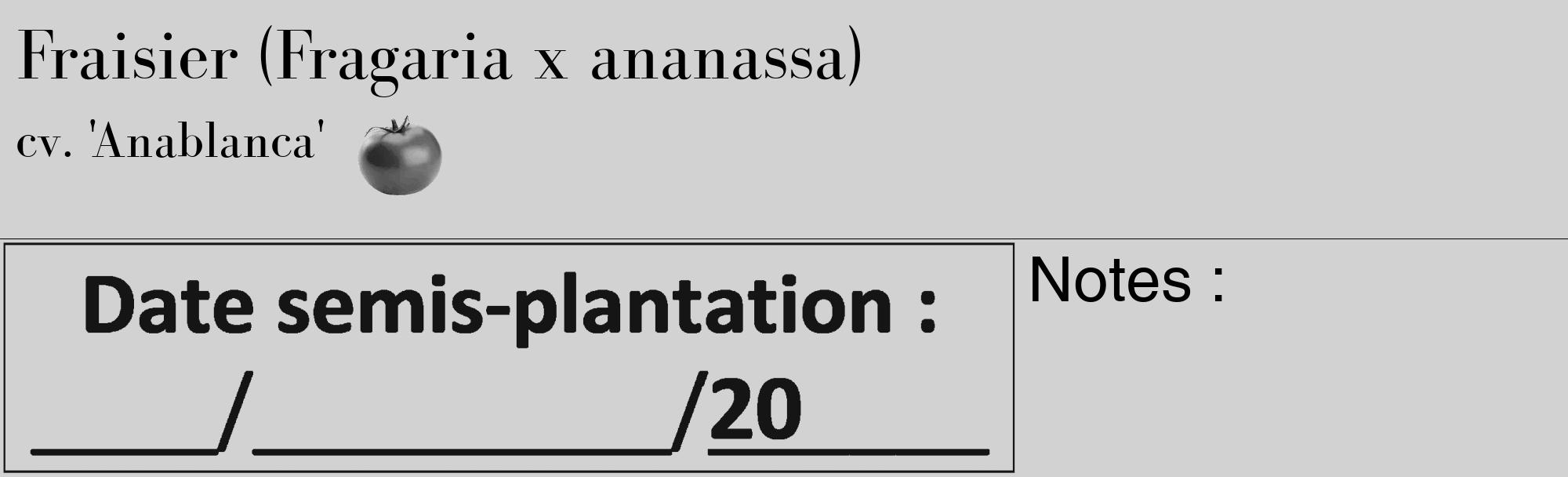Étiquette de : Fragaria x ananassa cv. 'Anablanca' - format c - style noire14_basique_basiquebod avec comestibilité simplifiée