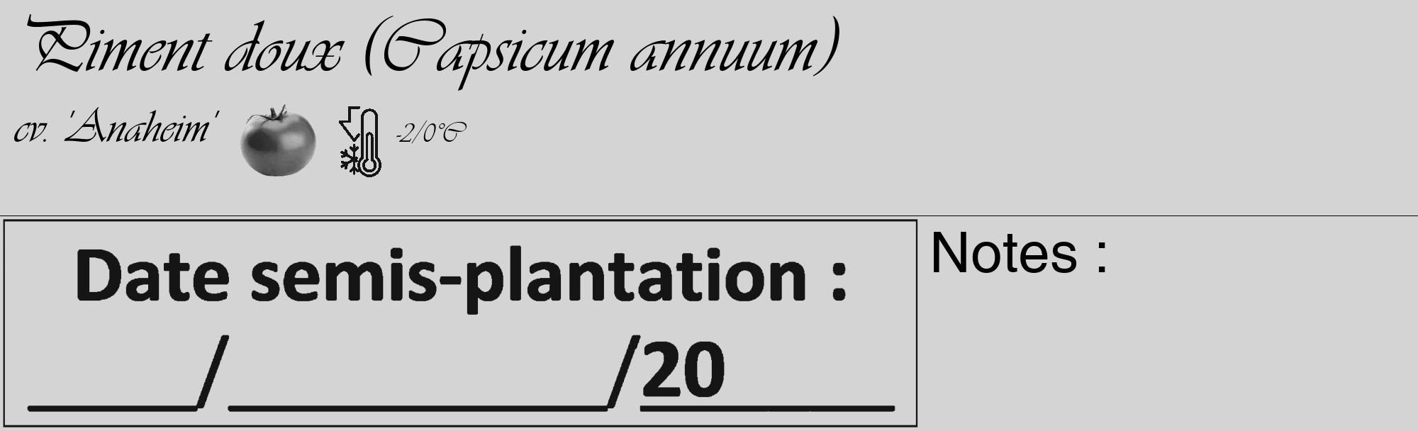 Étiquette de : Capsicum annuum cv. 'Anaheim' - format c - style noire40_basique_basiqueviv avec comestibilité simplifiée