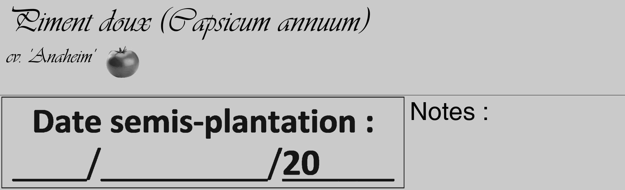 Étiquette de : Capsicum annuum cv. 'Anaheim' - format c - style noire21_basique_basiqueviv avec comestibilité simplifiée