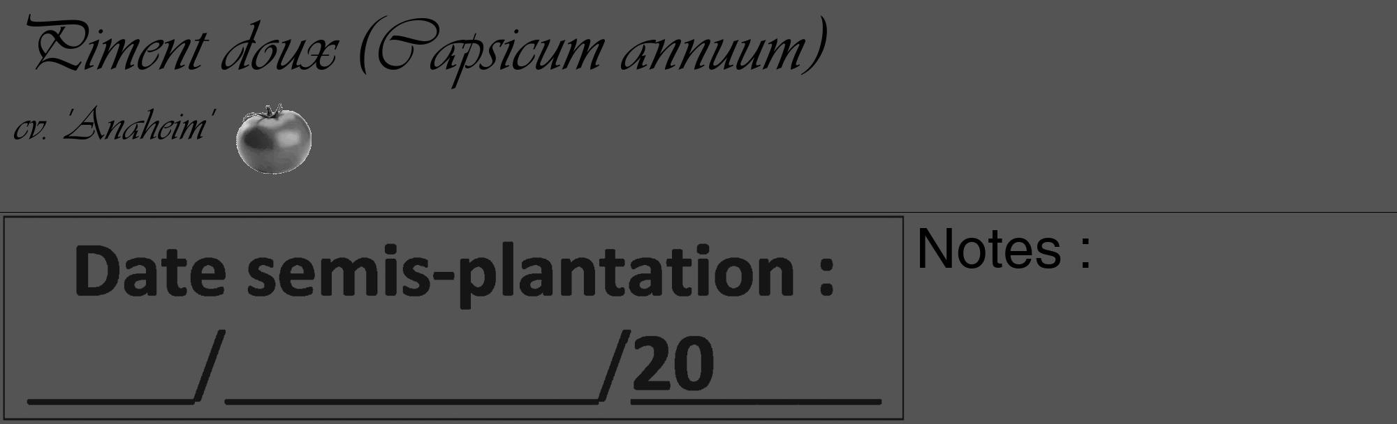 Étiquette de : Capsicum annuum cv. 'Anaheim' - format c - style noire36_basique_basiqueviv avec comestibilité simplifiée