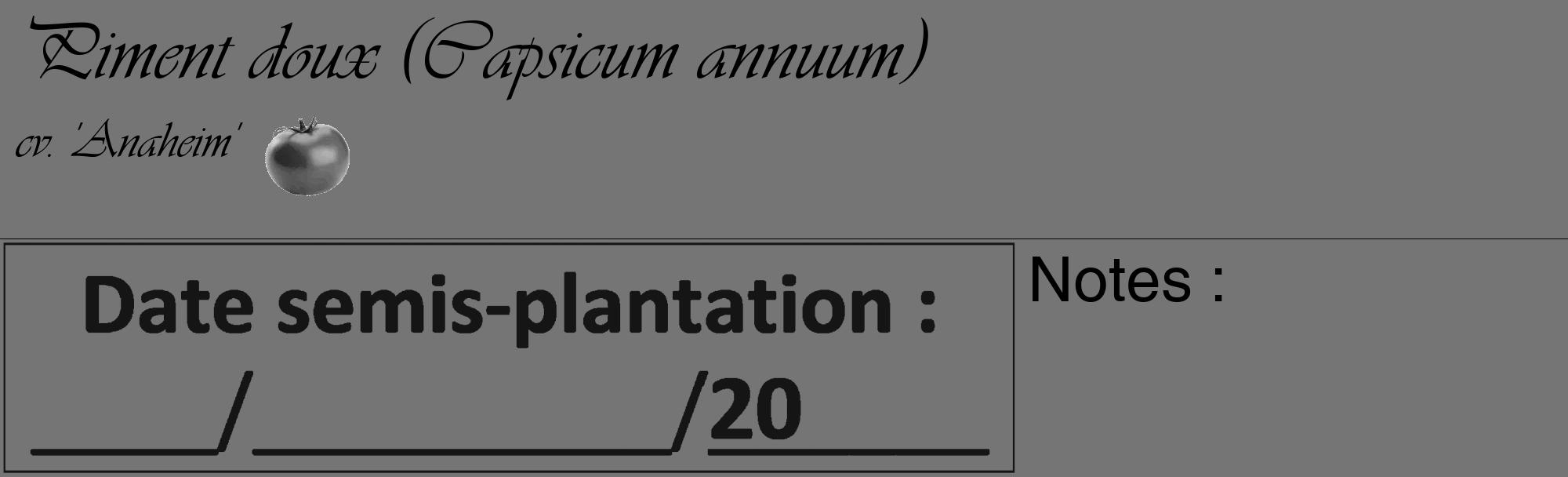 Étiquette de : Capsicum annuum cv. 'Anaheim' - format c - style noire5_basique_basiqueviv avec comestibilité simplifiée