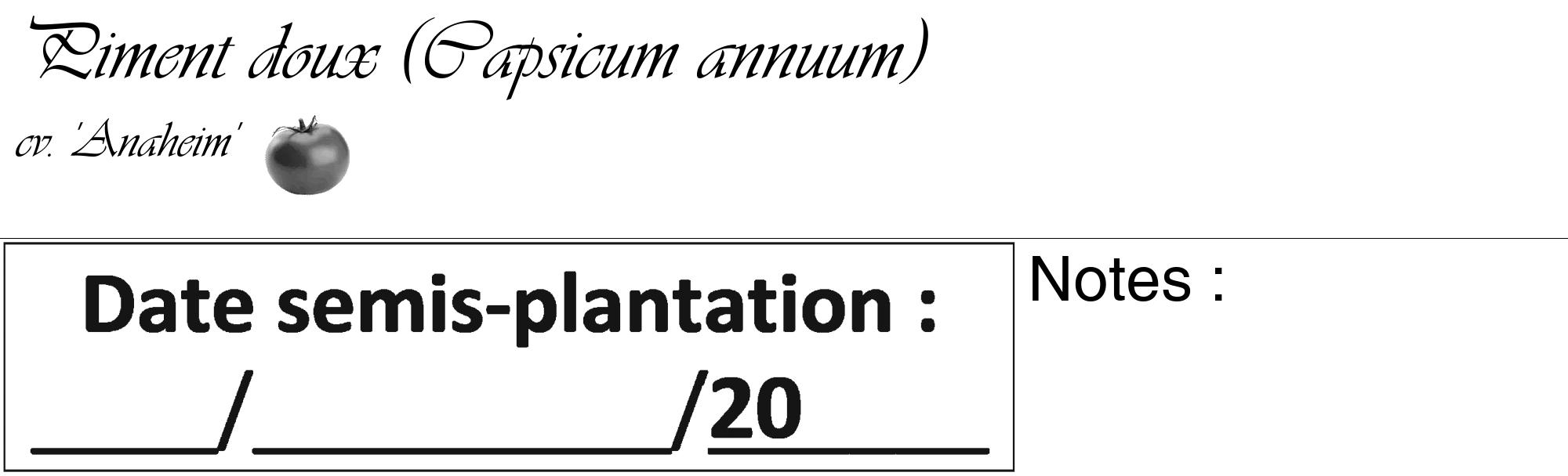 Étiquette de : Capsicum annuum cv. 'Anaheim' - format c - style noire60_basique_basiqueviv avec comestibilité simplifiée