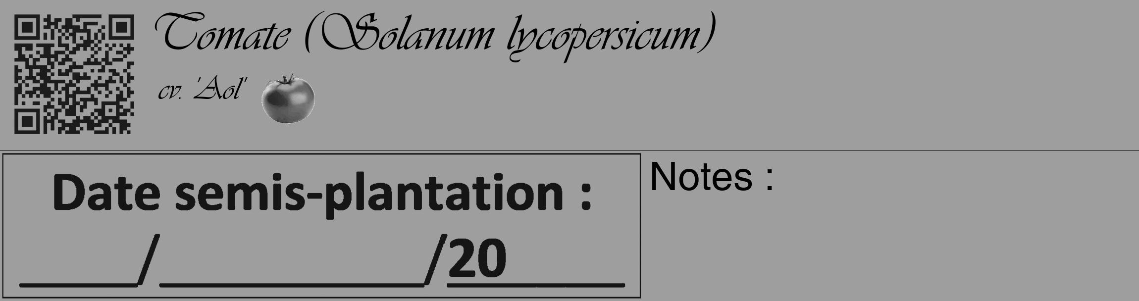 Étiquette de : Solanum lycopersicum cv. 'Aol' - format c - style noire23_basique_basiqueviv avec qrcode et comestibilité simplifiée