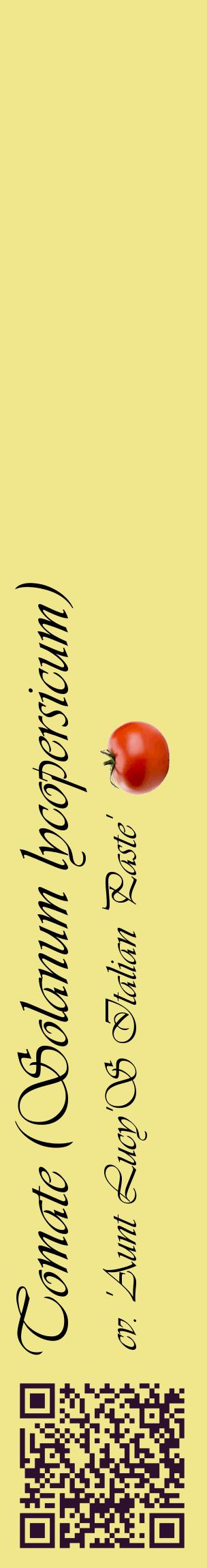 Étiquette de : Solanum lycopersicum cv. 'Aunt Lucy'S Italian Paste' - format c - style noire20_basiqueviv avec qrcode et comestibilité simplifiée
