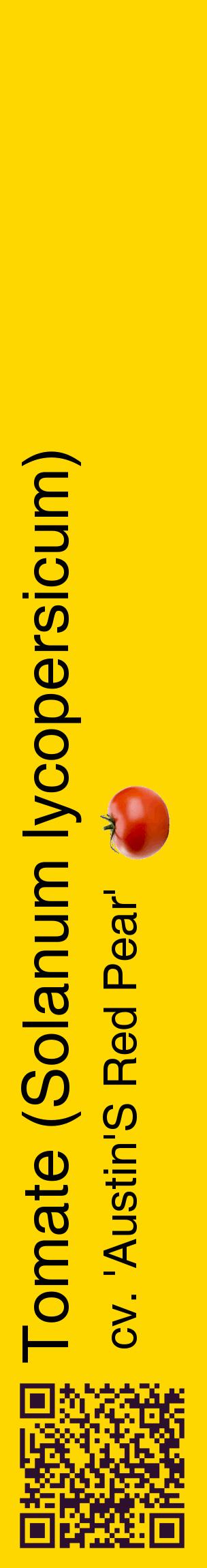 Étiquette de : Solanum lycopersicum cv. 'Austin'S Red Pear' - format c - style noire21basique_basique_basiquehel avec qrcode et comestibilité simplifiée - position verticale