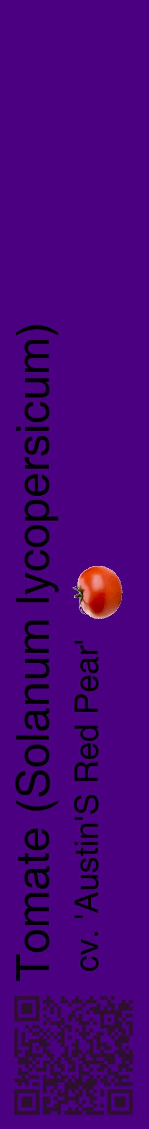 Étiquette de : Solanum lycopersicum cv. 'Austin'S Red Pear' - format c - style noire47_basiquehel avec qrcode et comestibilité simplifiée