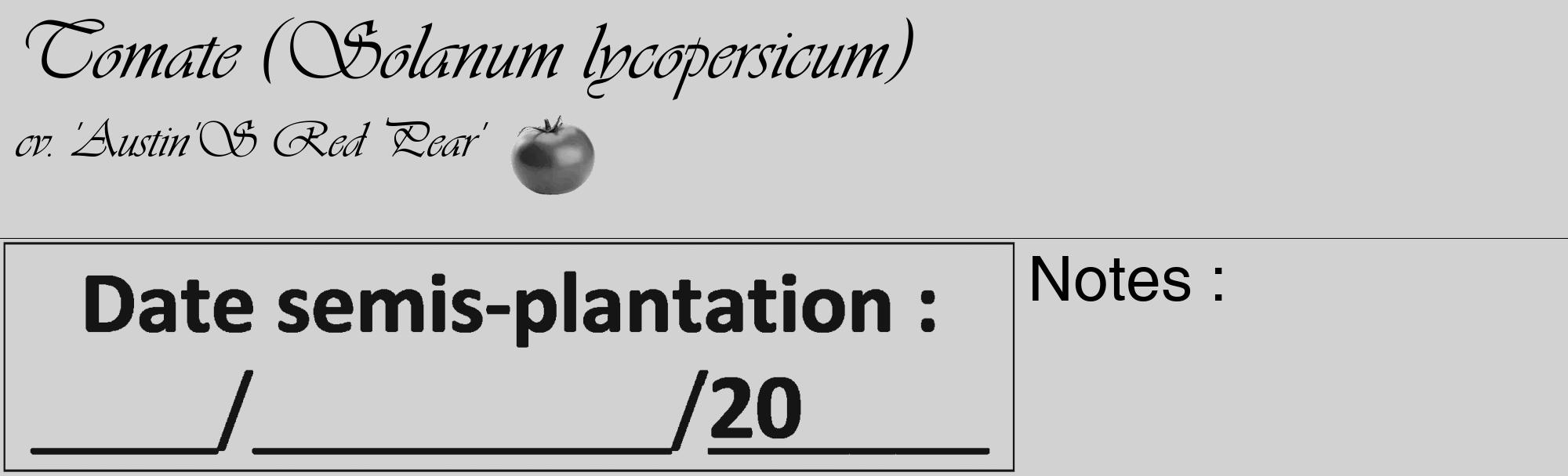 Étiquette de : Solanum lycopersicum cv. 'Austin'S Red Pear' - format c - style noire14_basique_basiqueviv avec comestibilité simplifiée