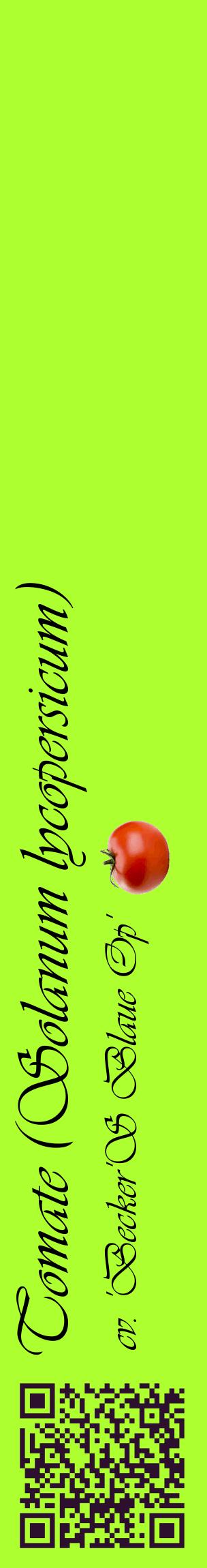 Étiquette de : Solanum lycopersicum cv. 'Becker'S Blaue Op' - format c - style noire17_basiqueviv avec qrcode et comestibilité simplifiée
