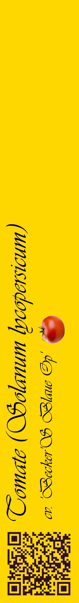 Étiquette de : Solanum lycopersicum cv. 'Becker'S Blaue Op' - format c - style noire21_basiqueviv avec qrcode et comestibilité simplifiée