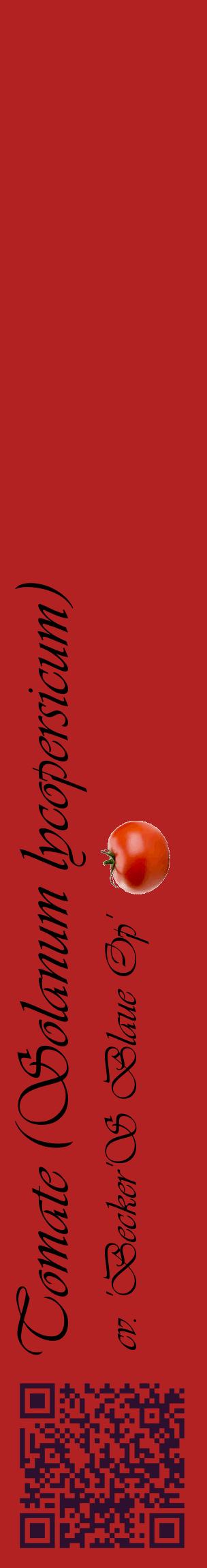 Étiquette de : Solanum lycopersicum cv. 'Becker'S Blaue Op' - format c - style noire28_basiqueviv avec qrcode et comestibilité simplifiée