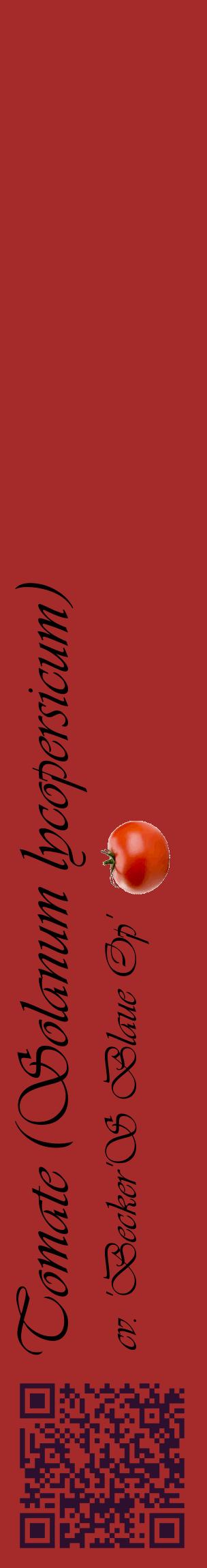 Étiquette de : Solanum lycopersicum cv. 'Becker'S Blaue Op' - format c - style noire33_basiqueviv avec qrcode et comestibilité simplifiée