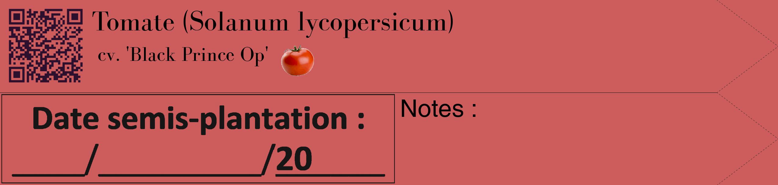 Étiquette de : Solanum lycopersicum cv. 'Black Prince Op' - format c - style noire35simple_simple_simplebod avec qrcode et comestibilité simplifiée