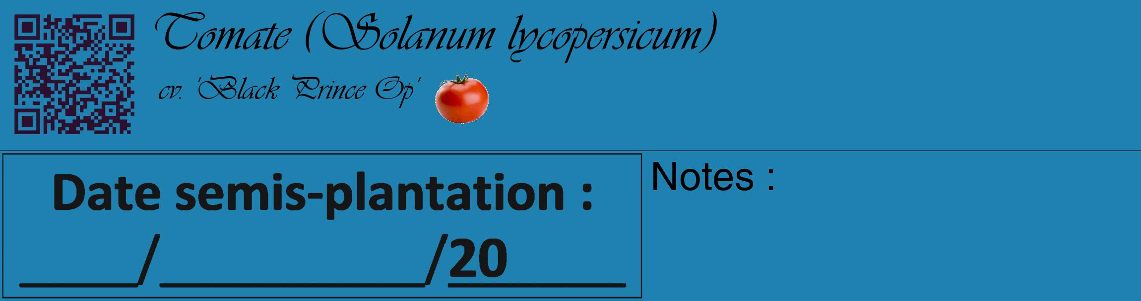 Étiquette de : Solanum lycopersicum cv. 'Black Prince Op' - format c - style noire6_basique_basiqueviv avec qrcode et comestibilité simplifiée