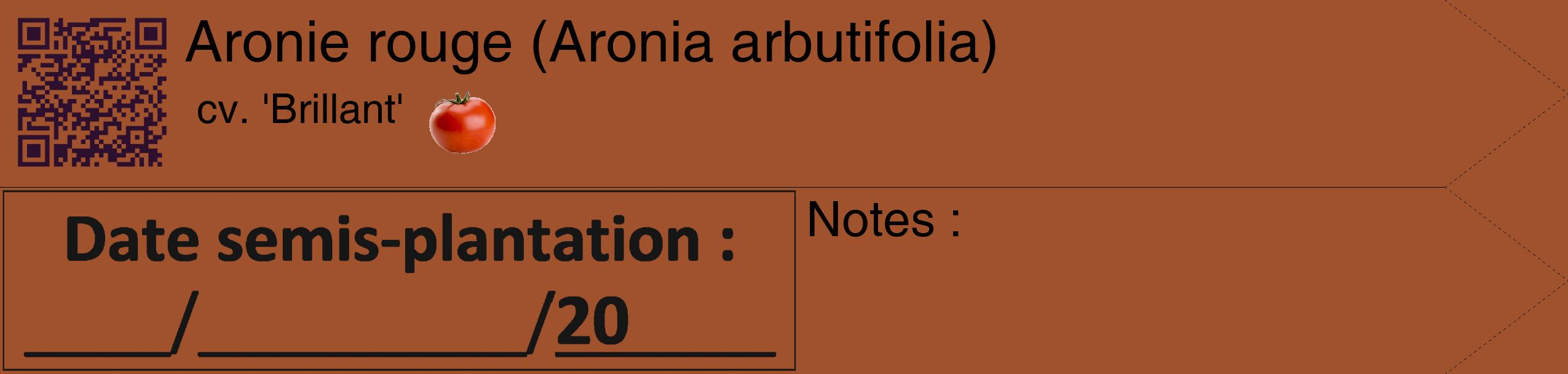 Étiquette de : Aronia arbutifolia cv. 'Brillant' - format c - style noire32_simple_simplehel avec qrcode et comestibilité simplifiée
