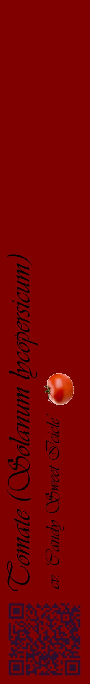 Étiquette de : Solanum lycopersicum cv. 'Candy Sweet Icicle' - format c - style noire29_basiqueviv avec qrcode et comestibilité simplifiée