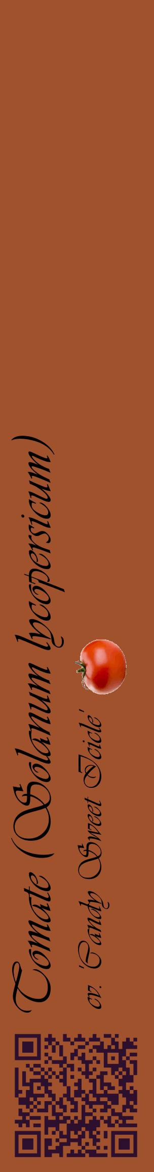 Étiquette de : Solanum lycopersicum cv. 'Candy Sweet Icicle' - format c - style noire32_basiqueviv avec qrcode et comestibilité simplifiée