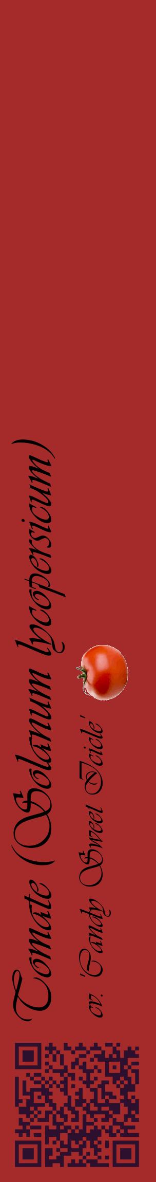 Étiquette de : Solanum lycopersicum cv. 'Candy Sweet Icicle' - format c - style noire33_basiqueviv avec qrcode et comestibilité simplifiée