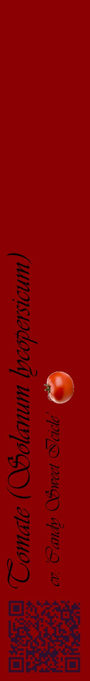Étiquette de : Solanum lycopersicum cv. 'Candy Sweet Icicle' - format c - style noire34_basiqueviv avec qrcode et comestibilité simplifiée