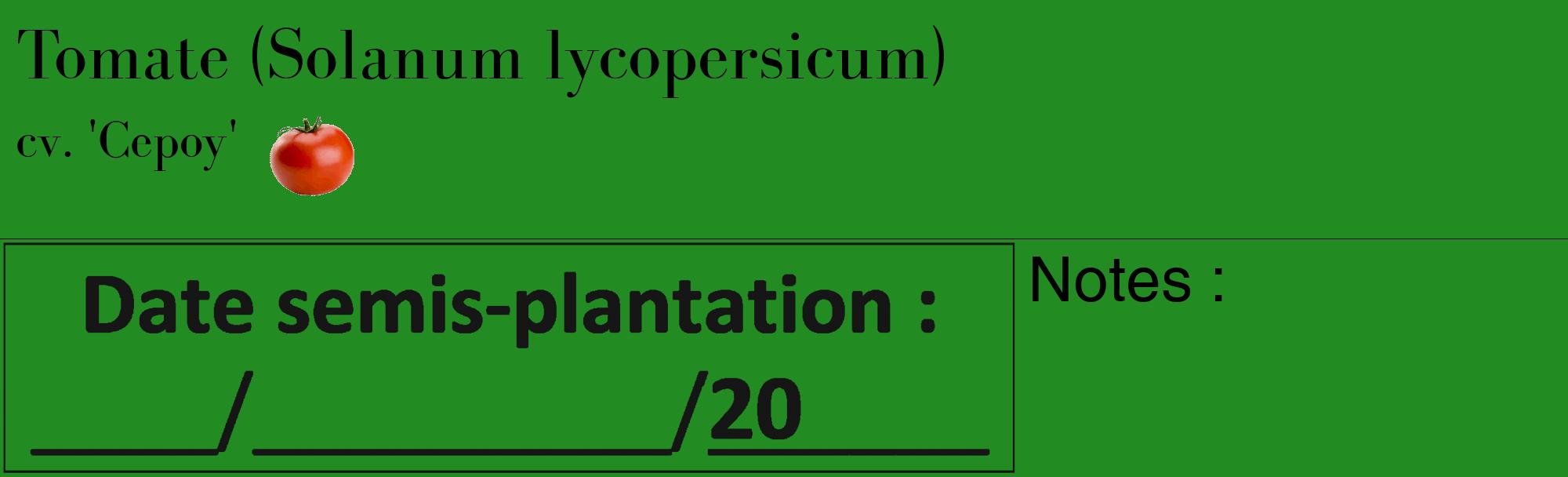 Étiquette de : Solanum lycopersicum cv. 'Cepoy' - format c - style noire10_basique_basiquebod avec comestibilité simplifiée