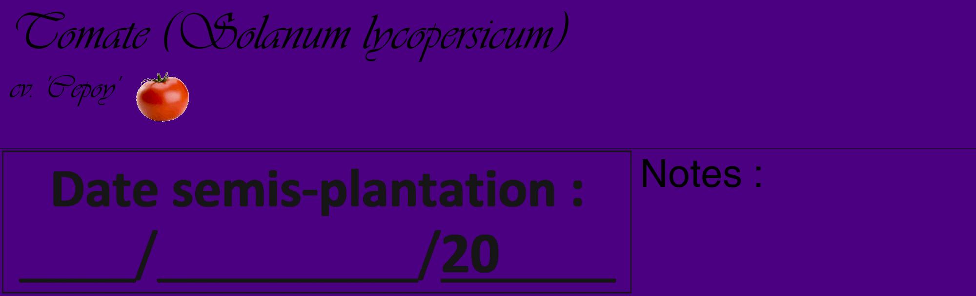 Étiquette de : Solanum lycopersicum cv. 'Cepoy' - format c - style noire47_basique_basiqueviv avec comestibilité simplifiée