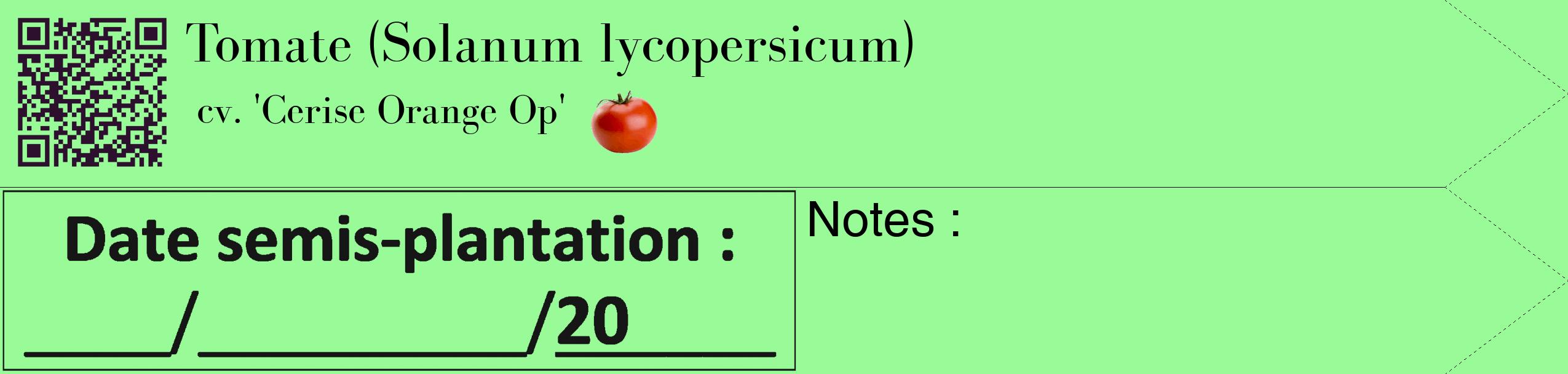 Étiquette de : Solanum lycopersicum cv. 'Cerise Orange Op' - format c - style noire14_simple_simplebod avec qrcode et comestibilité simplifiée