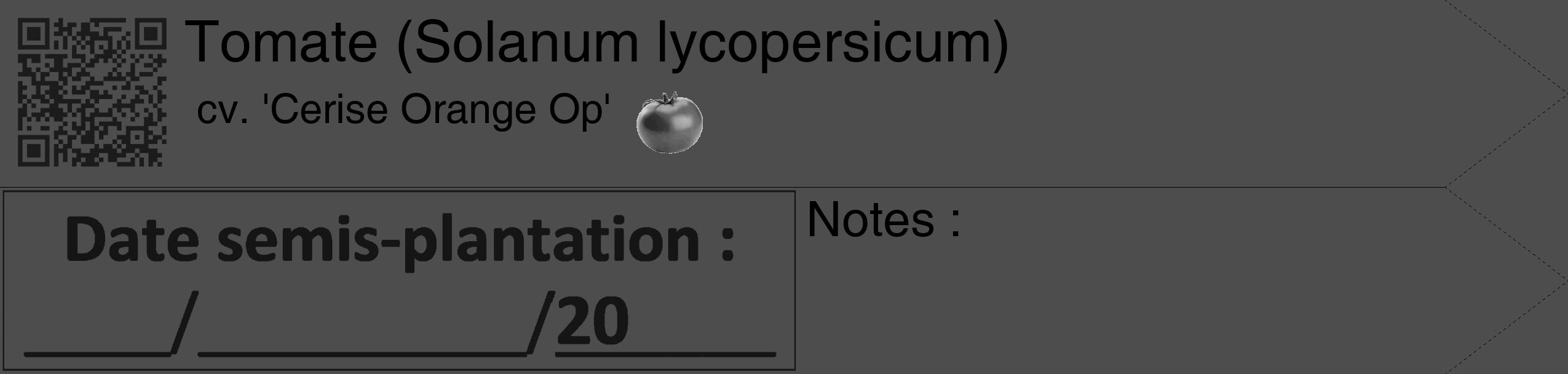 Étiquette de : Solanum lycopersicum cv. 'Cerise Orange Op' - format c - style noire28_simple_simplehel avec qrcode et comestibilité simplifiée